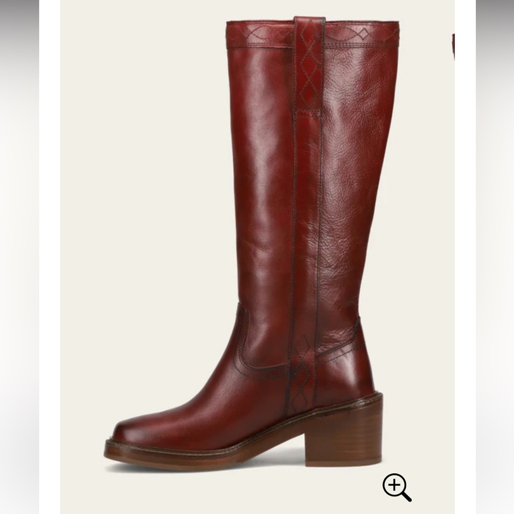 π£ DAY SALE Frye Knee High Boots Deep Red Leather Kate Pull On Wide Calf Merlot - Picture 3 of 12